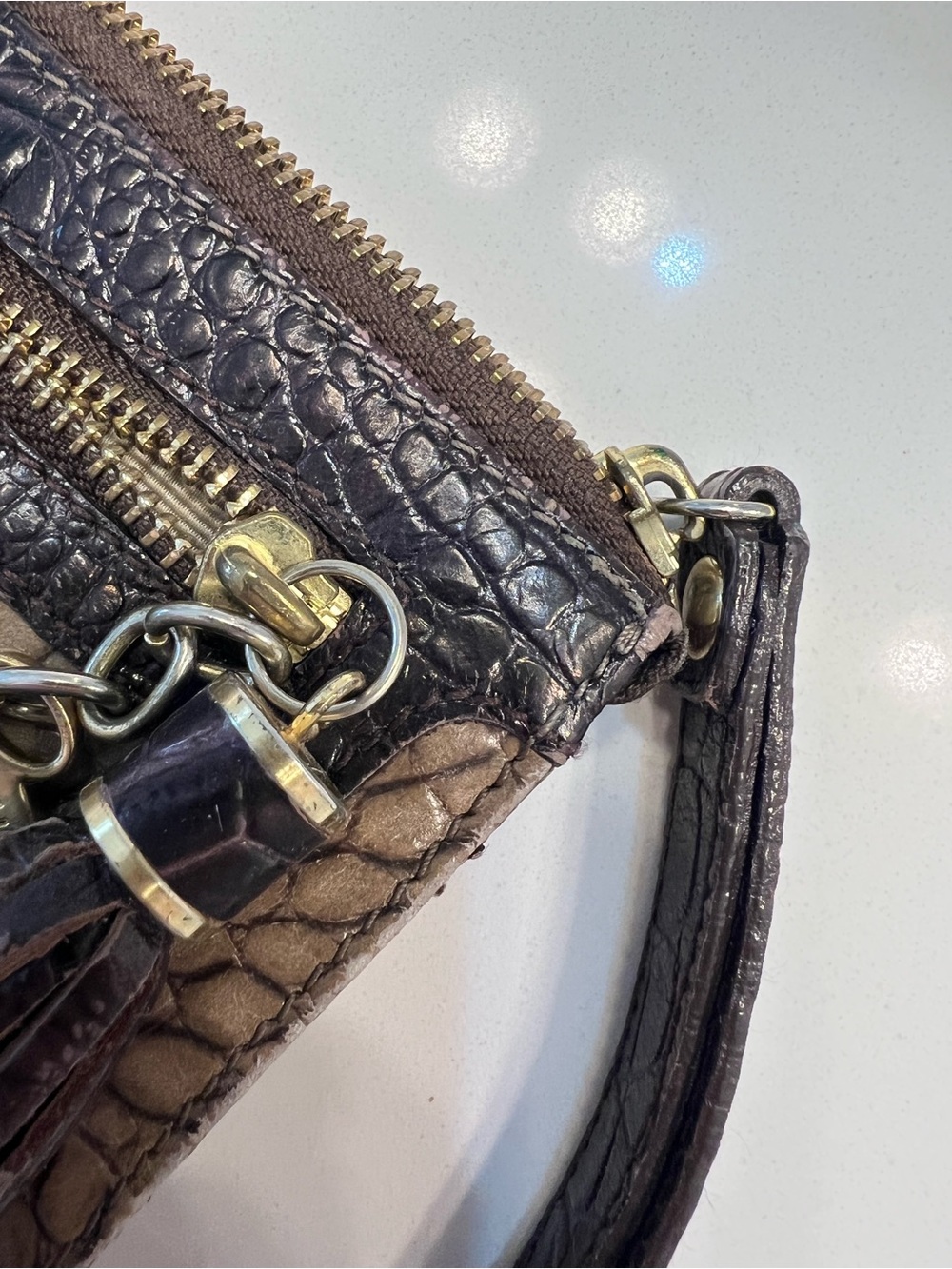 Brahmin Croc-Embossed Leather Wristlet / Wallet Clutch with Tassel - Picture 6 of 8